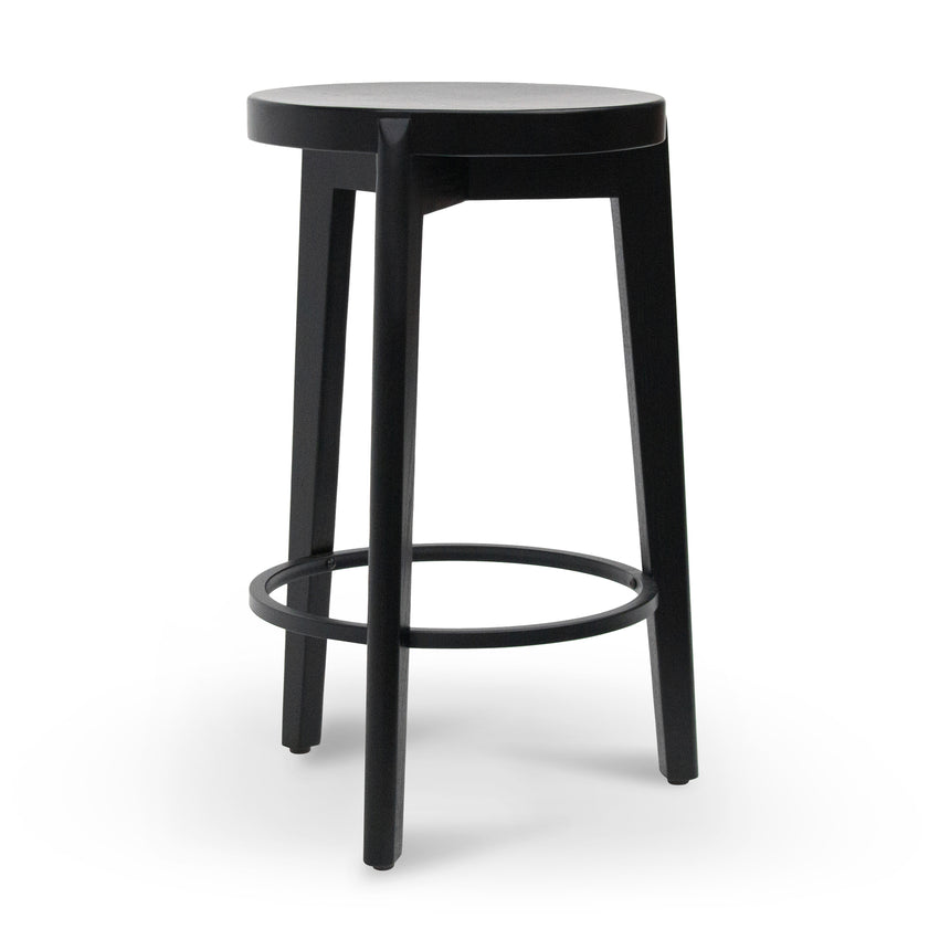 65cm Solid wood Bar Stool - Full Black - View 2