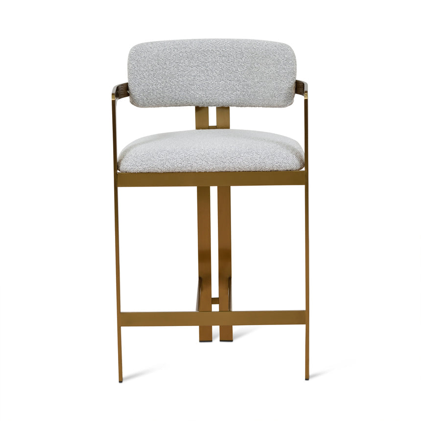 65cm Brushed Gold Bar Stool - Grey Boucle - View 2