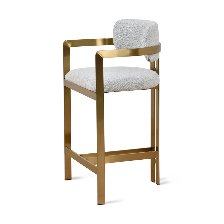 65cm Brushed Gold Bar Stool - Grey Boucle - View 8