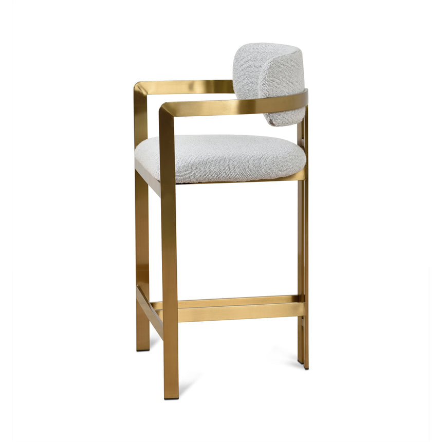 65cm Brushed Gold Bar Stool - Grey Boucle - View 7