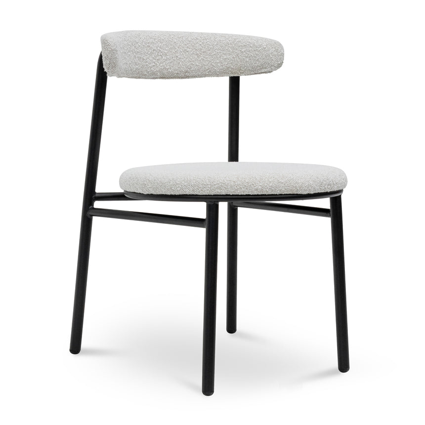 Fabric Dining Chair - Moon White Boucle and Black Legs - View 2