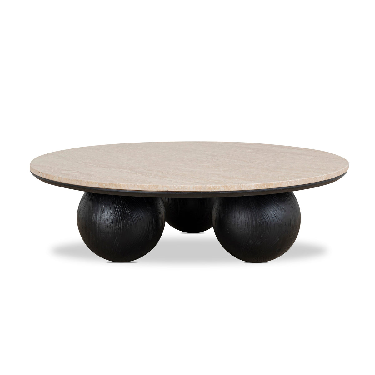100CM Round Travertine Coffee Table | Black | Myka Home
