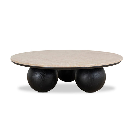 100CM Round Travertine Coffee Table | Black | Myka Home