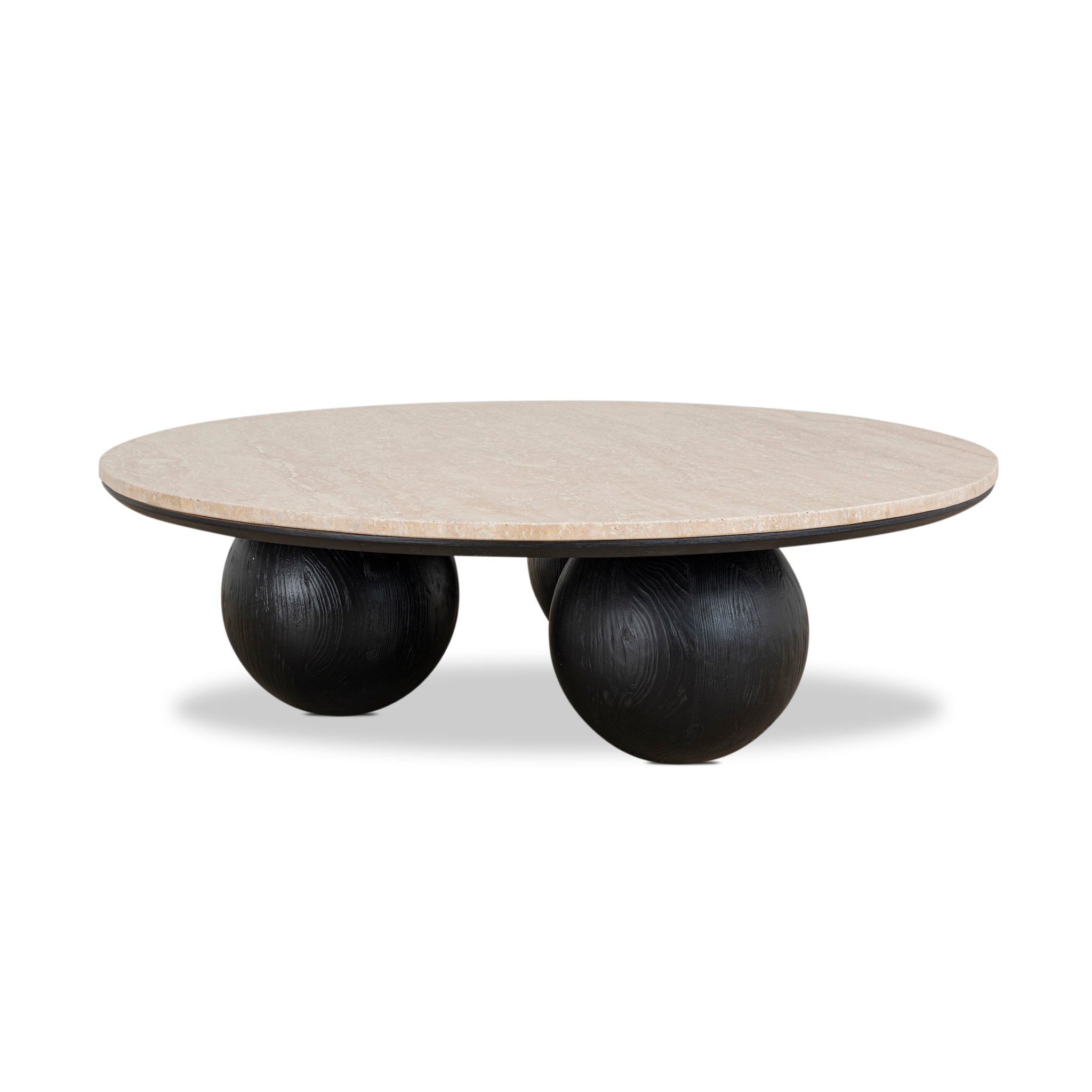 100CM Round Travertine Coffee Table | Black | Myka Home