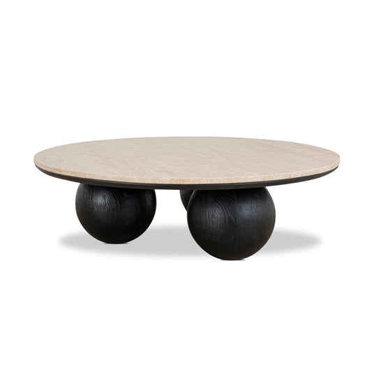 100CM Round Travertine Coffee Table | Black | Myka Home
