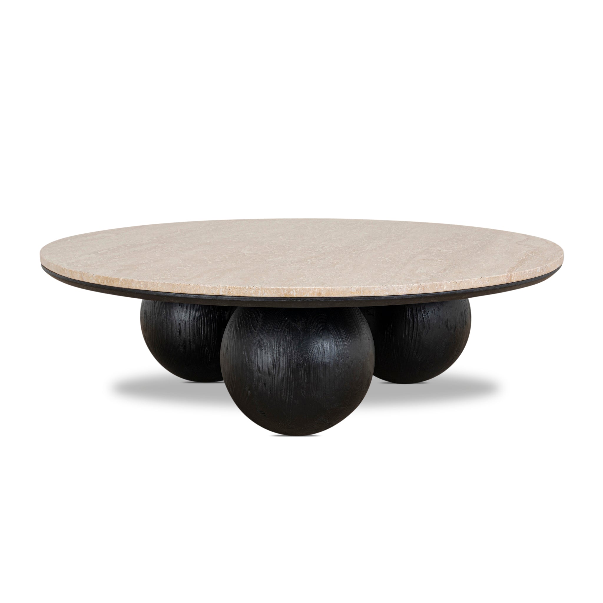 100CM Round Travertine Coffee Table | Black | Myka Home