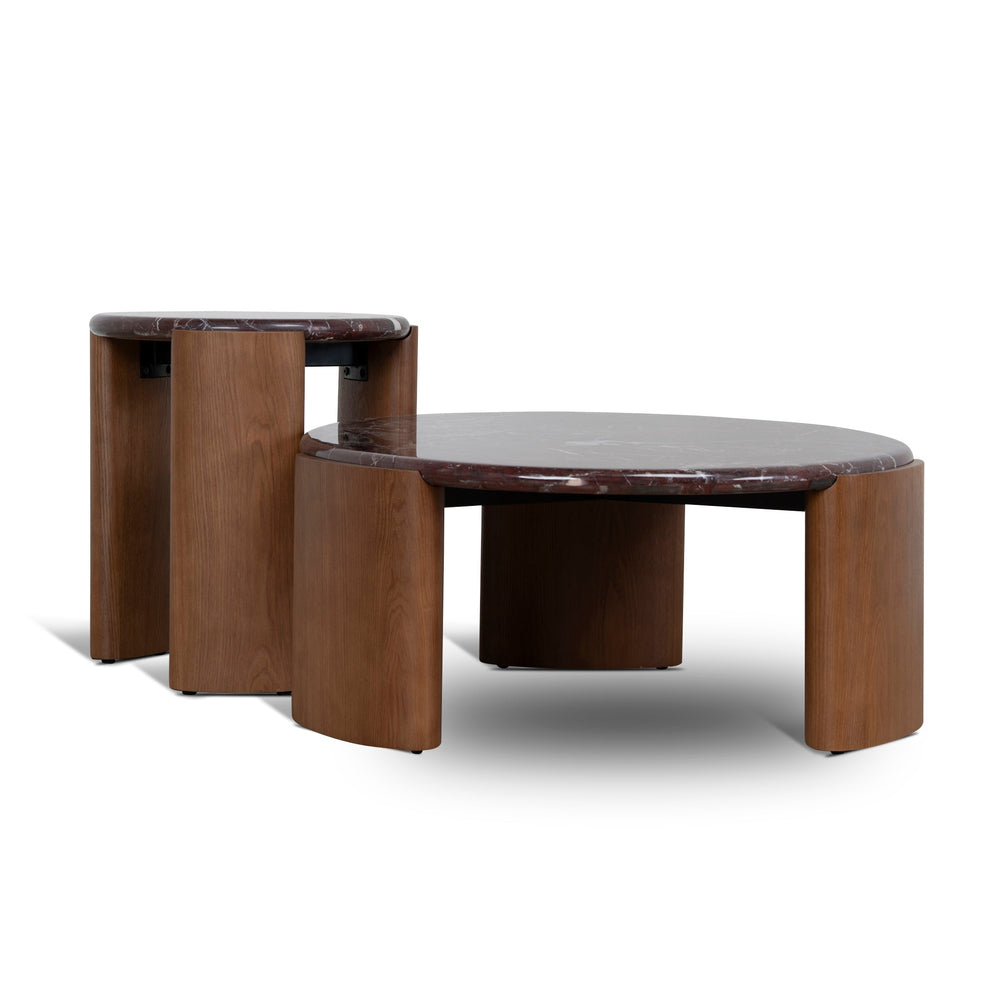 Nested Rosso Levanto Marble Coffee Table | Walnut | Myka Home