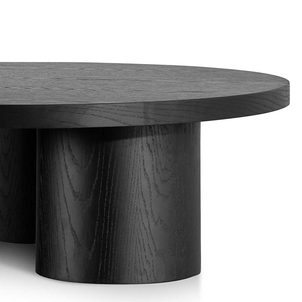 100cm Wooden Round Coffee Table - Black - View 4