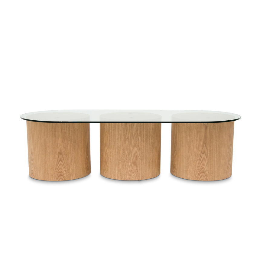 1.4m Oval Glass Coffee Table - Natural - View 2