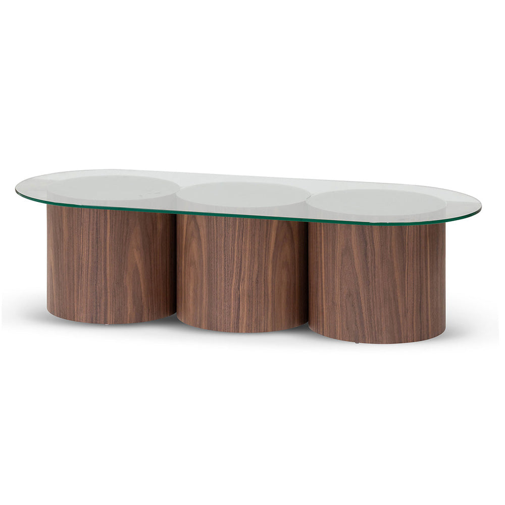 1.4m Oval Glass Coffee Table - Walnut - View 3