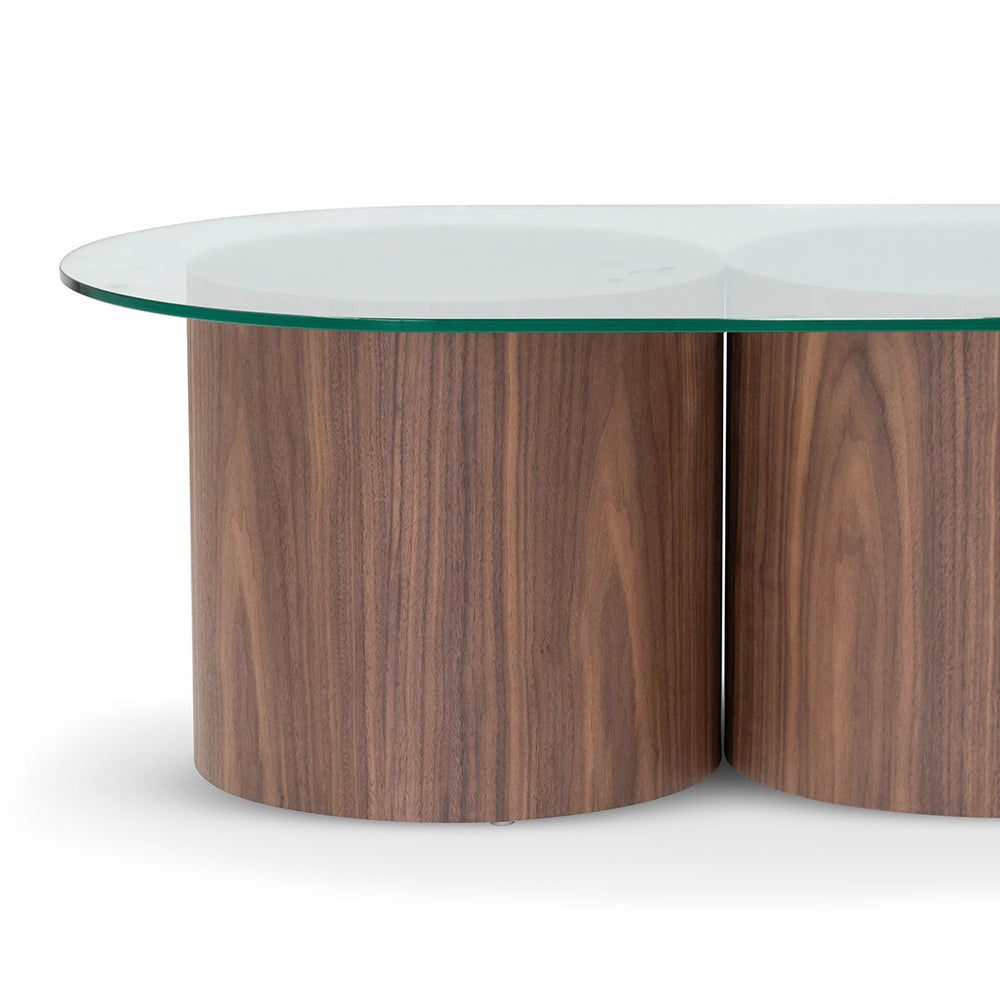 1.4m Oval Glass Coffee Table - Walnut - View 4