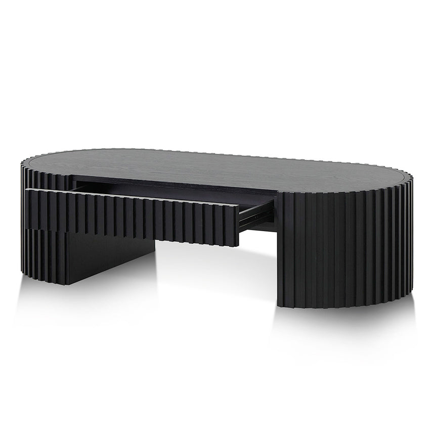 1.3m Oval Coffee Table - Full Black Oak - View 5