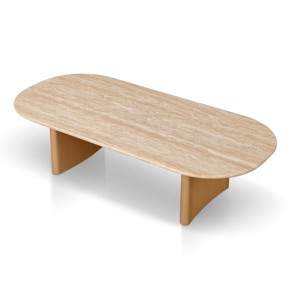 1.5m Travertine Top Coffee Table - Creme Ash - View 4