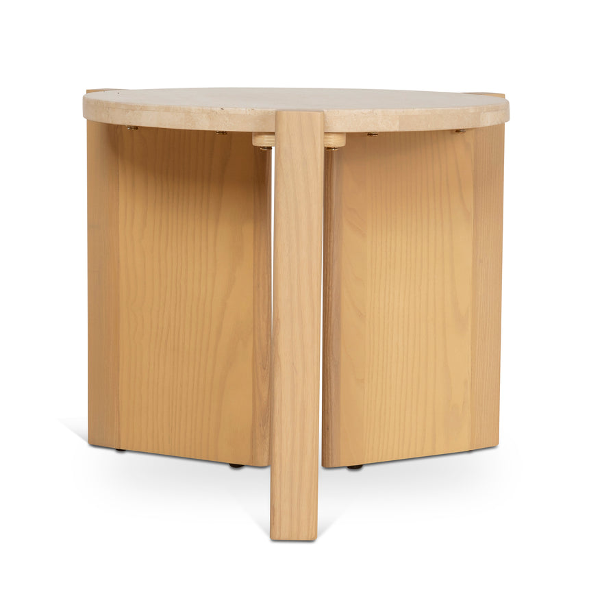 Travertine Top Round Nested Table - Creme Ash - View 6