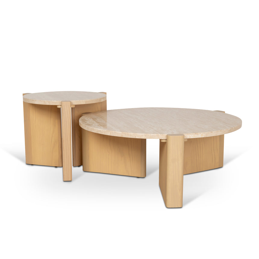 Travertine Top Round Nested Table - Creme Ash - View 3