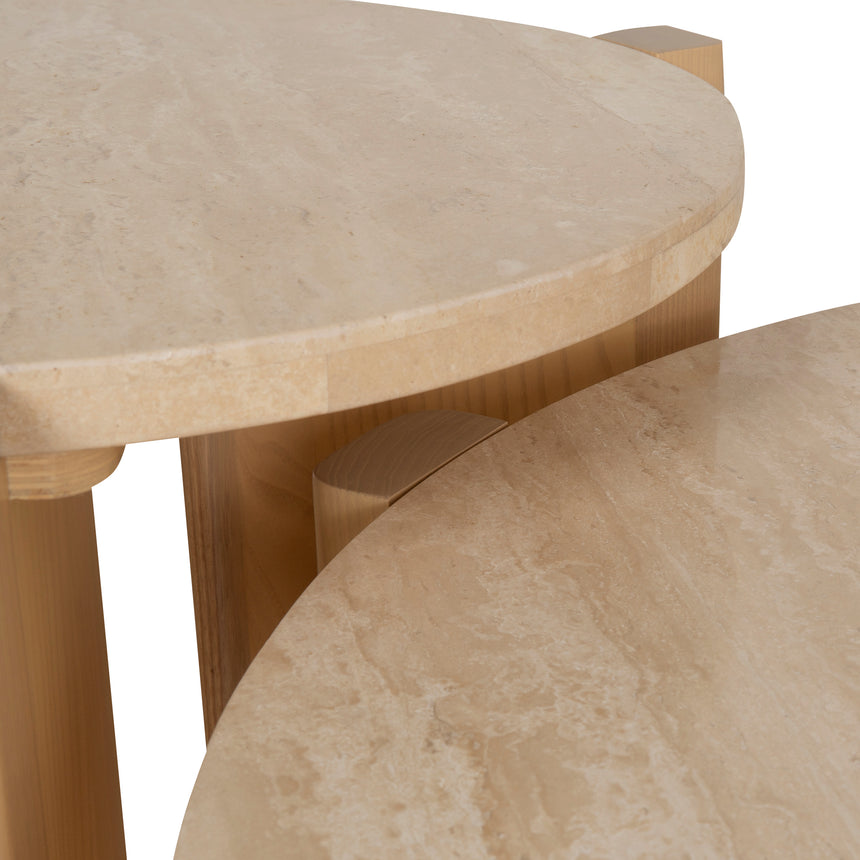 Travertine Top Round Nested Table - Creme Ash - View 7