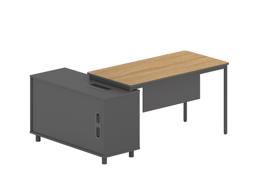 1.75m Right Return Natural Office Desk | Charcoal Base | Myka Home - View 3