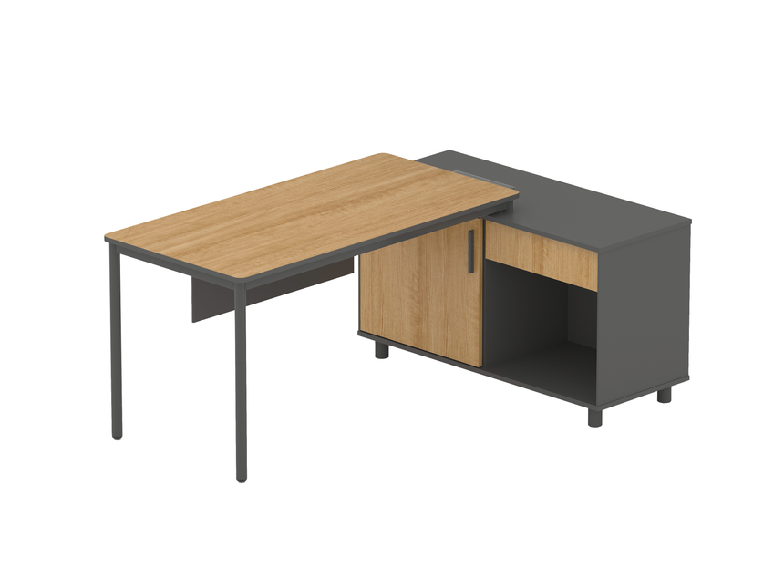 1.75m Right Return Natural Office Desk | Charcoal Base | Myka Home