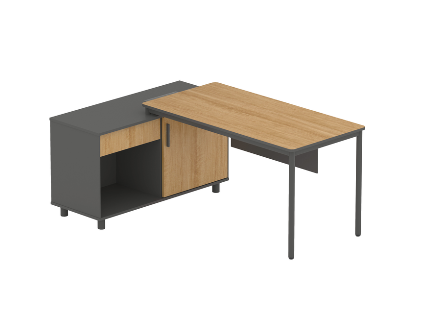 1.75m Left Return Natural Office Desk | Charcoal Base | Myka Home