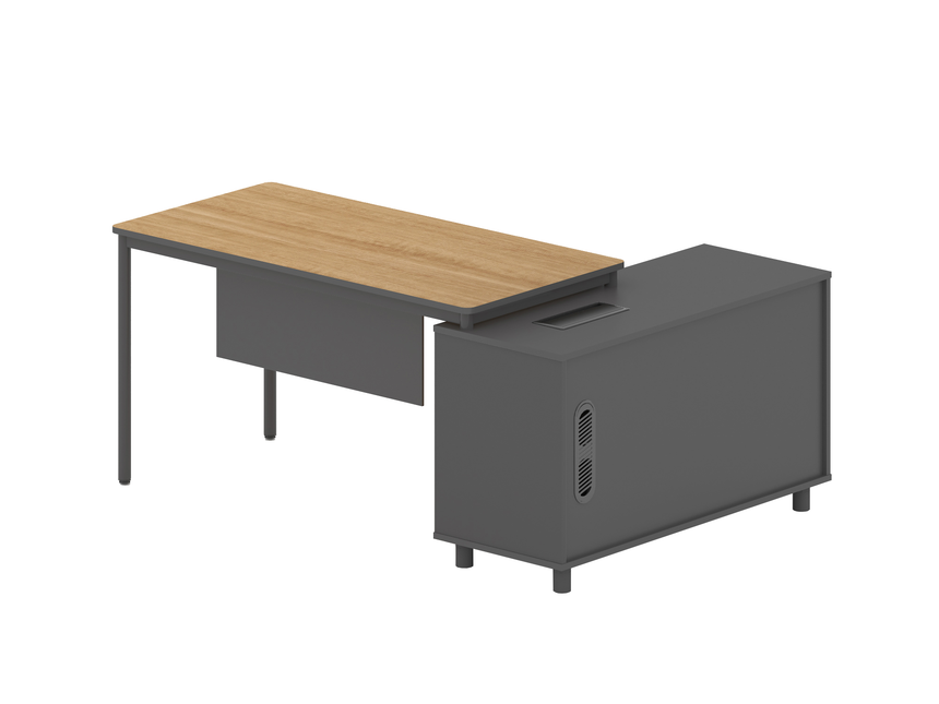 1.75m Left Return Natural Office Desk | Charcoal Base | Myka Home - View 2