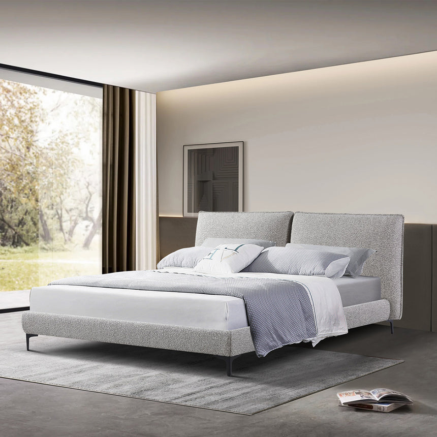 Fabric King Bed Frame - Olive Brown Boucle - View 2