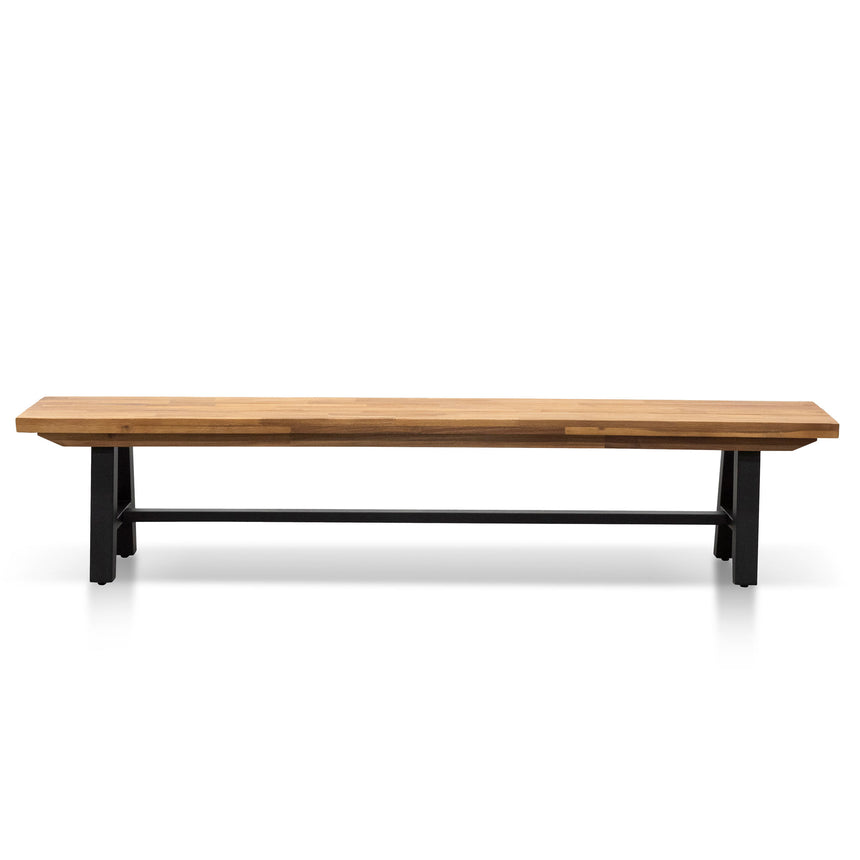 Outdoor Wooden Bench - Natural Top and Black Legs - View 2