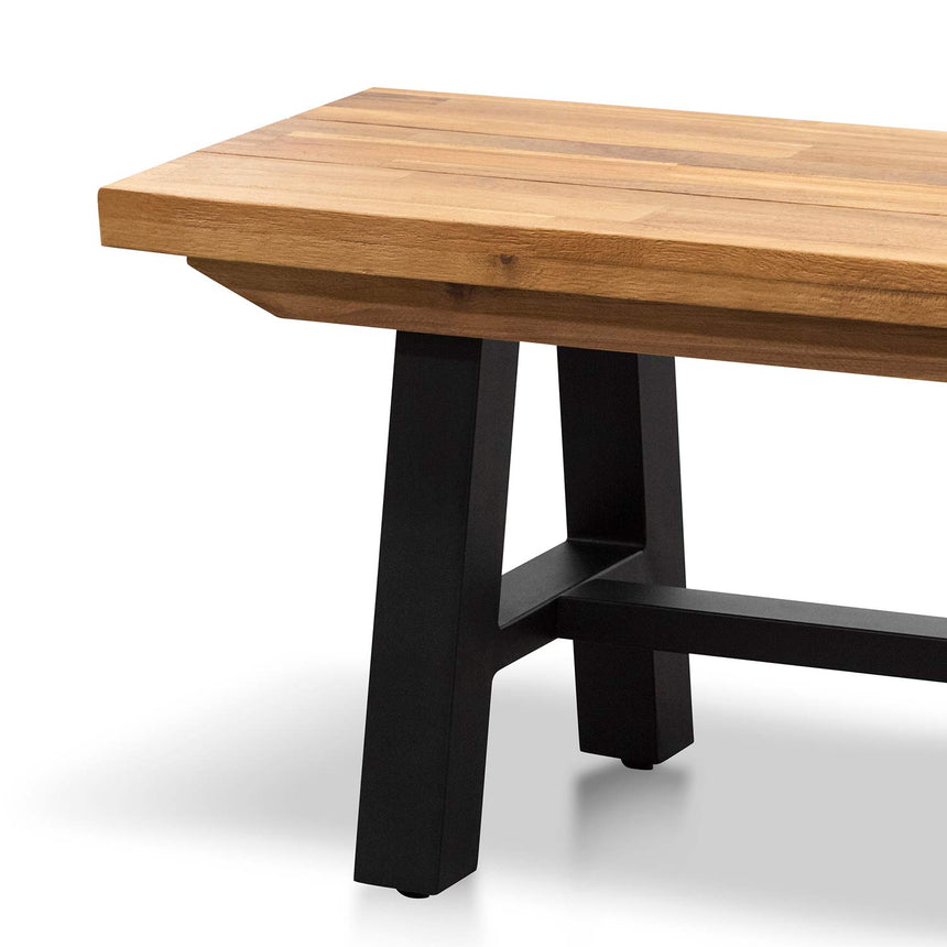 Outdoor Wooden Bench - Natural Top and Black Legs - View 3