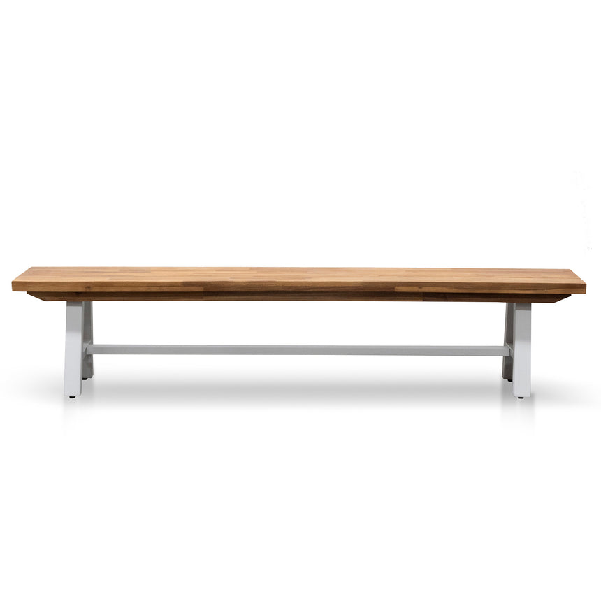 Outdoor Wooden Bench - Natural Top and White Legs - View 2