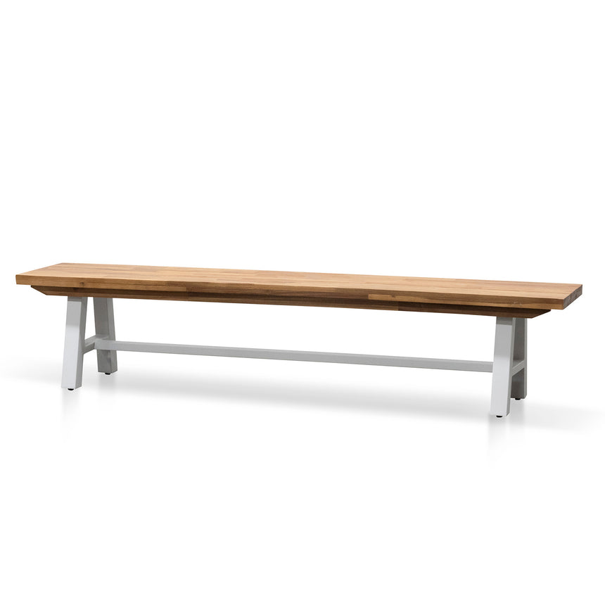 Outdoor Wooden Bench - Natural Top and White Legs - View 3