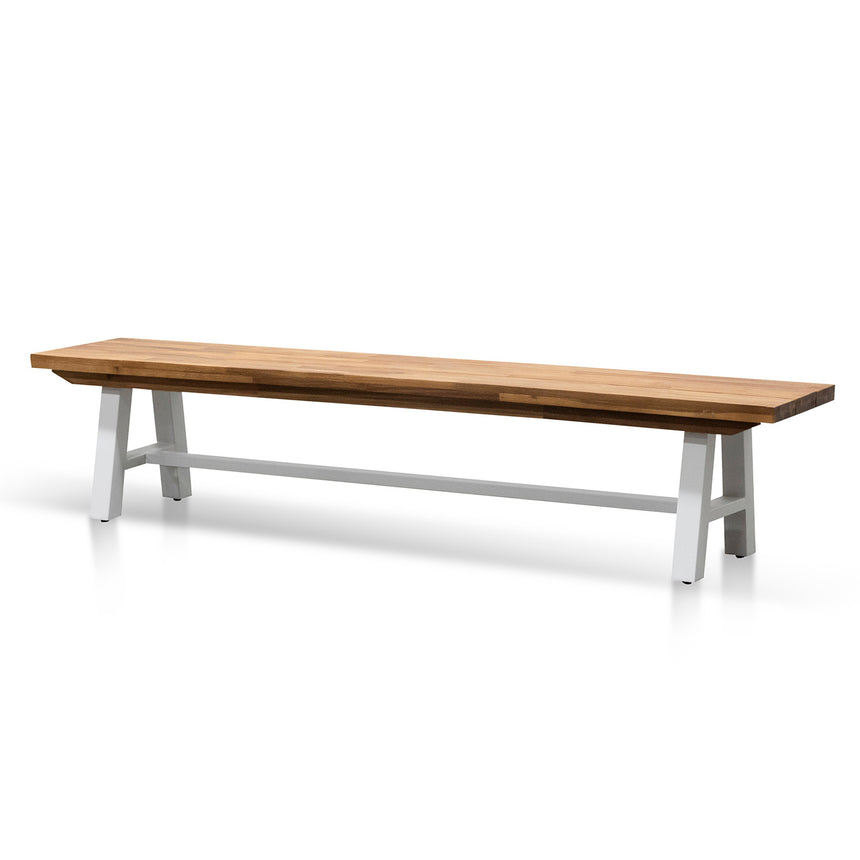 Outdoor Wooden Bench - Natural Top and White Legs