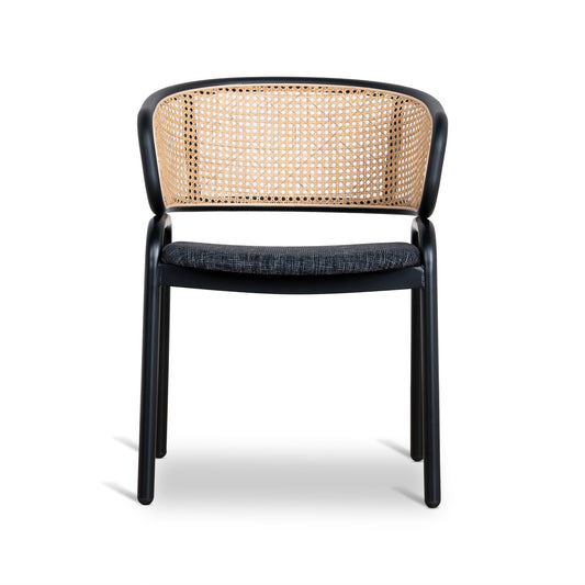 Fabric Dining Chai | Dark Grey with Rattan Back (Set of 2) | Myka Home