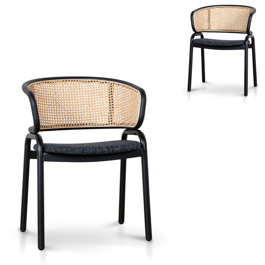 Fabric Dining Chai | Dark Grey with Rattan Back (Set of 2) | Myka Home