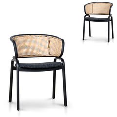 Fabric Dining Chai | Dark Grey with Rattan Back (Set of 2) | Myka Home