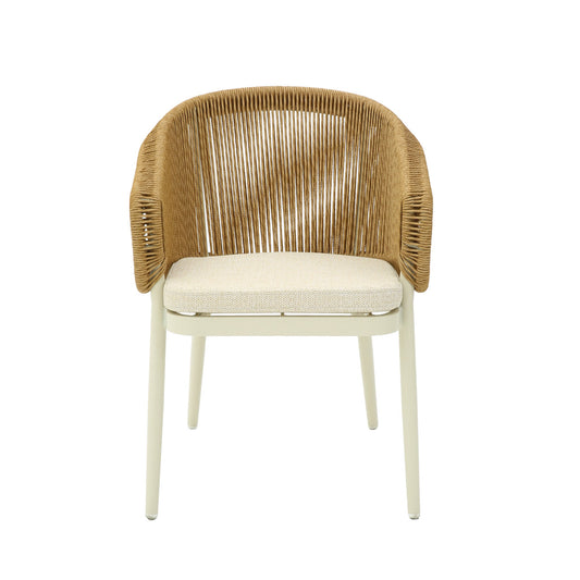 Natural Rattan Outdoor Dining Chair | Beige Cushion | Myka Home