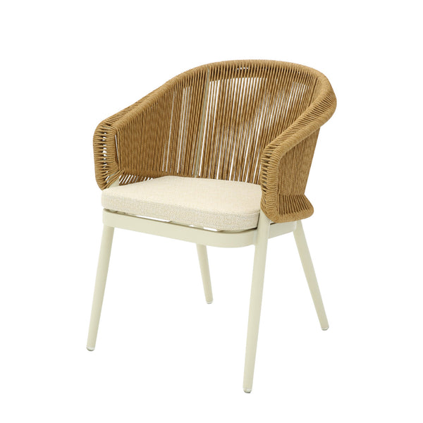 Natural Rattan Outdoor Dining Chair | Beige Cushion | Myka Home