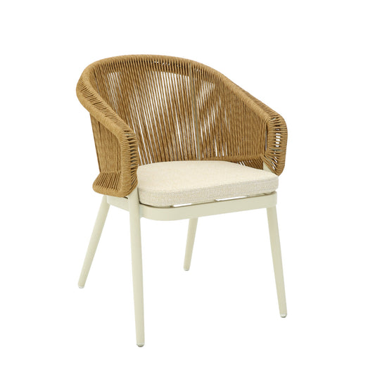 Natural Rattan Outdoor Dining Chair | Beige Cushion | Myka Home
