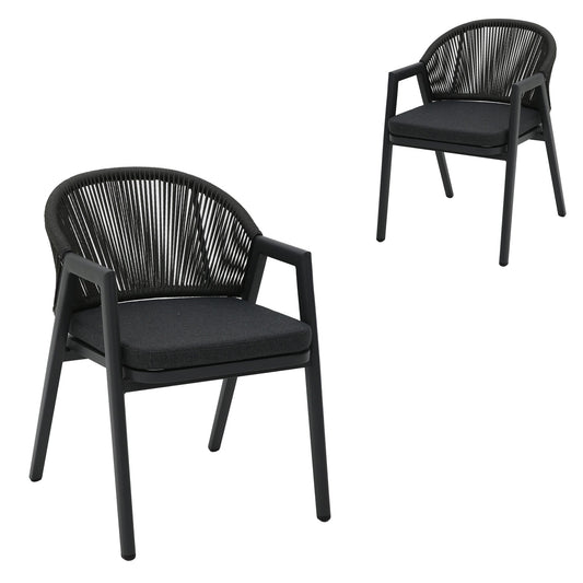 Dark Grey Rattan Outdoor Dining Chair | Dark Grey Cushion | Myka Home