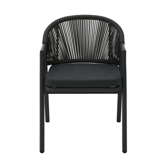 Dark Grey Rattan Outdoor Dining Chair | Dark Grey Cushion | Myka Home