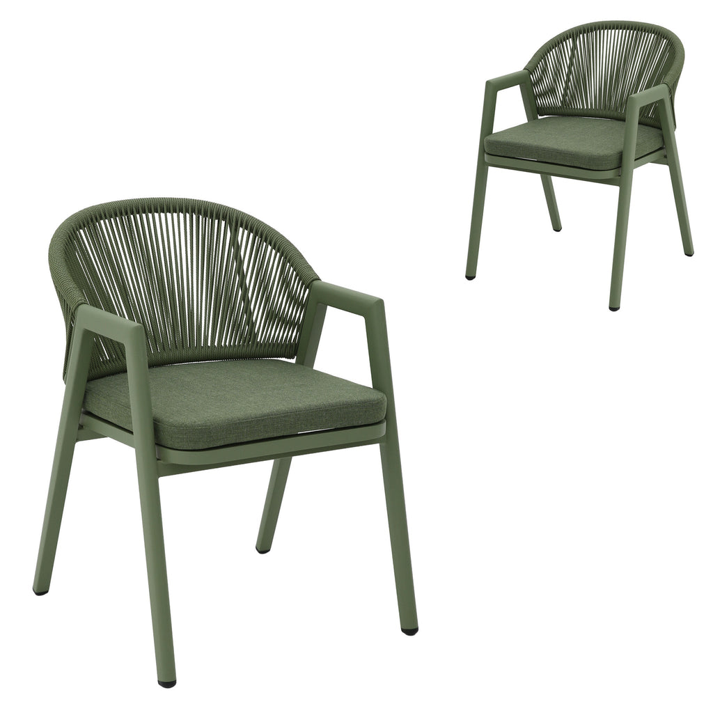 Green Rattan Outdoor Dining Chair | Sand Green Cushion (Se | Myka Home