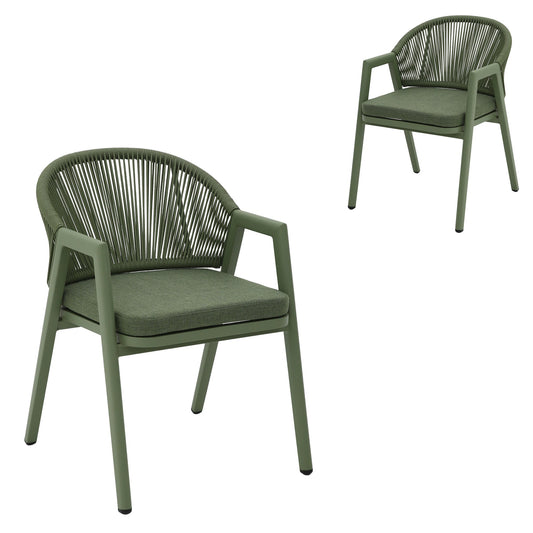 Green Rattan Outdoor Dining Chair | Sand Green Cushion (Se | Myka Home