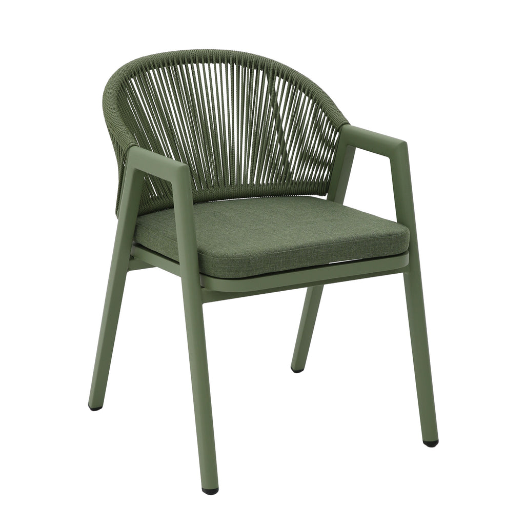 Green Rattan Outdoor Dining Chair | Sand Green Cushion (Se | Myka Home