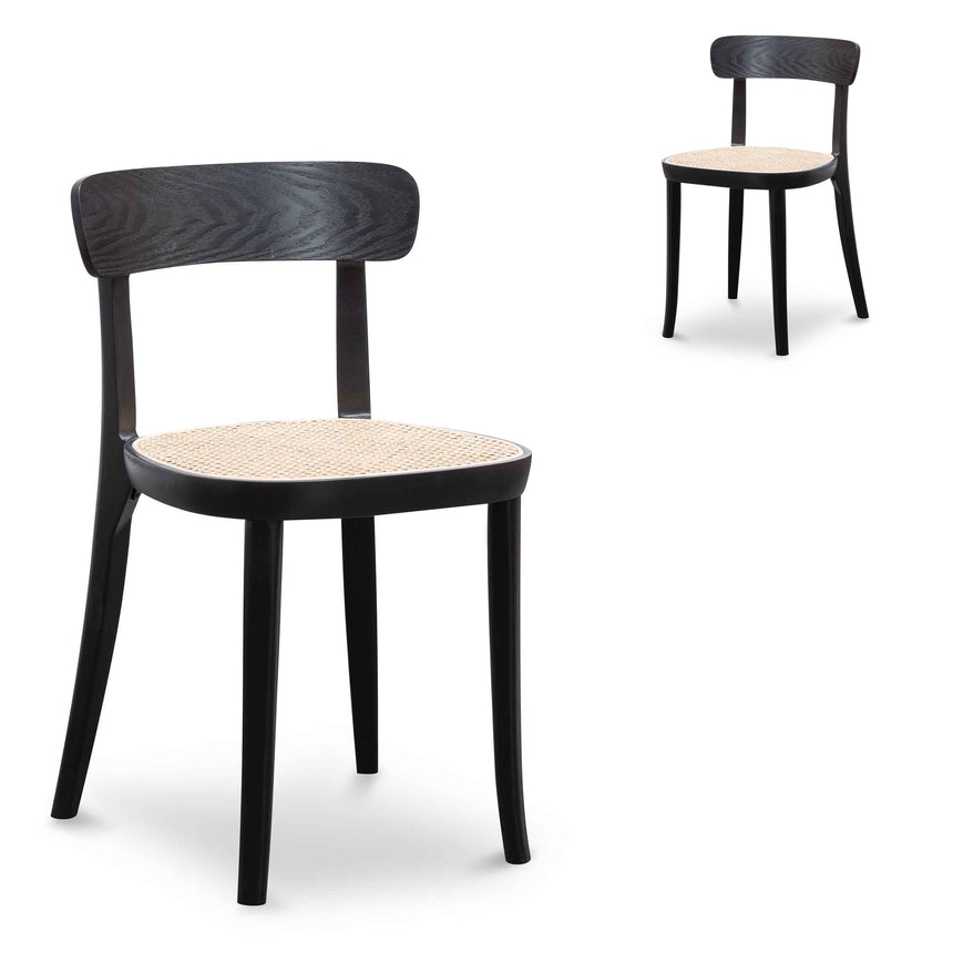 Rattan Dining Chair - Black with Natural Seat (Set of 2)