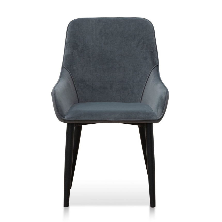 Fabric Dining Chair - Grey Velvet in Black Legs (Set of 2) - View 3