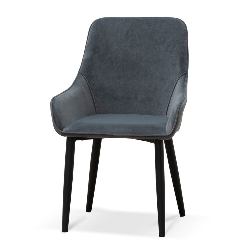 Fabric Dining Chair - Grey Velvet in Black Legs (Set of 2) - View 4