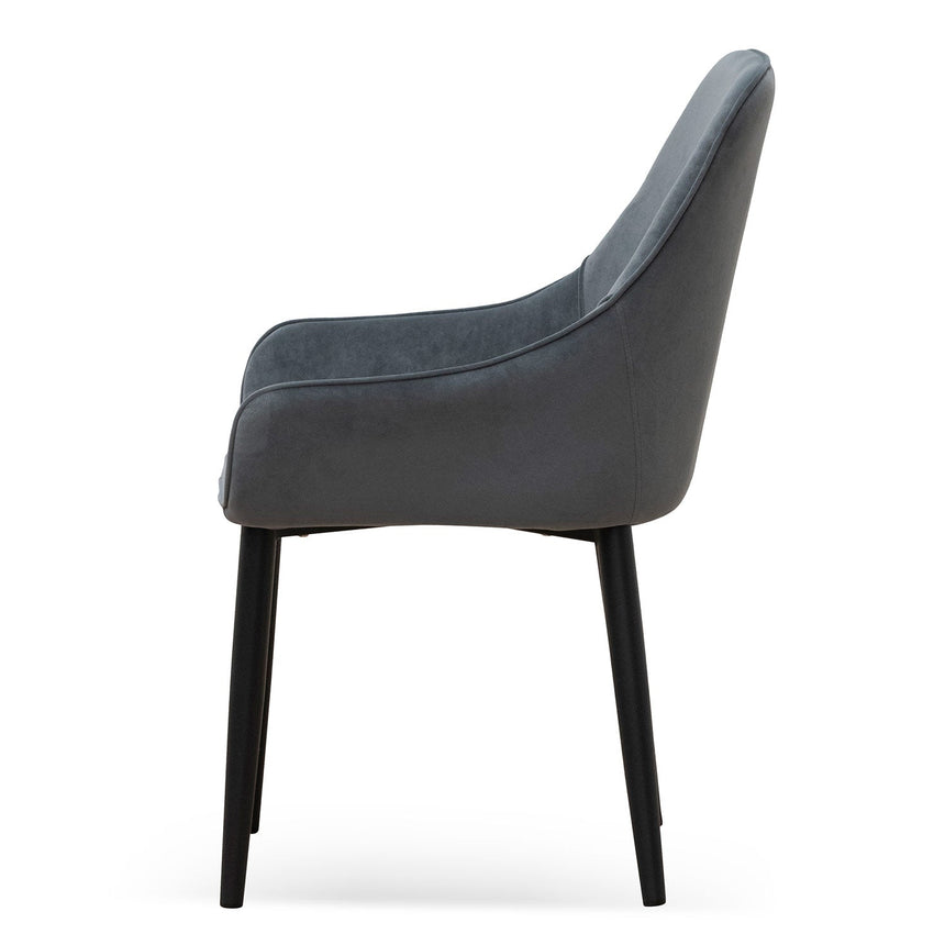 Fabric Dining Chair - Grey Velvet in Black Legs (Set of 2) - View 5