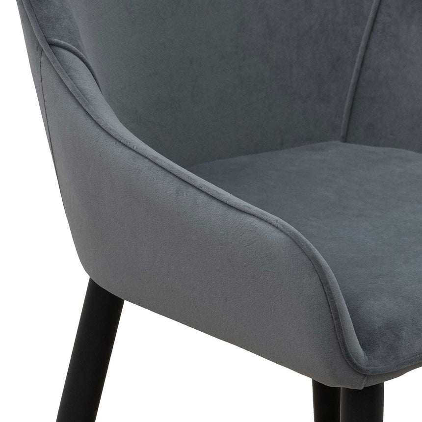 Fabric Dining Chair - Grey Velvet in Black Legs (Set of 2) - View 10