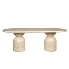 2.2m Oval Dining Table | Light Travertine Look | Myka Home