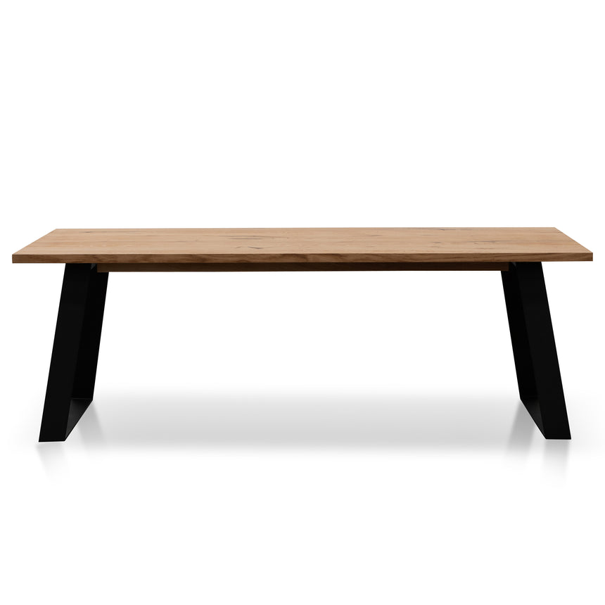 2.2m Straight Top Dining table - Rustic Oak Veneer - Metal Legs - View 2