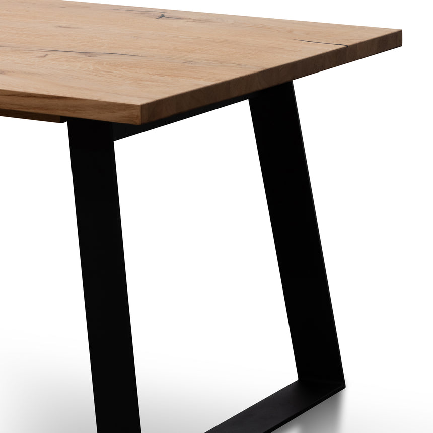 2.2m Straight Top Dining table - Rustic Oak Veneer - Metal Legs - View 3