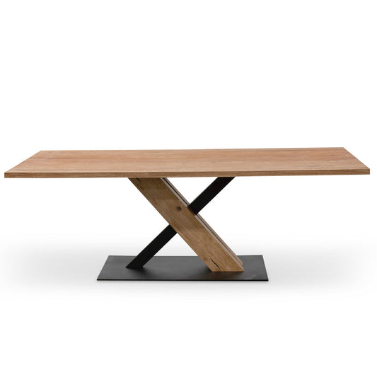 Ex Display - CDT2304-SI 2.2m Dining Table - Rustic Oak Venner - Wooden Metal base